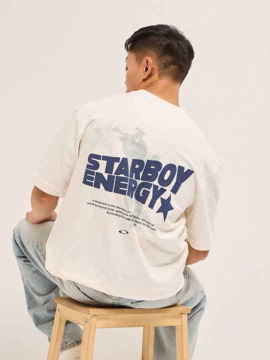 Men Typography Printed Round Neck Cotton Oversized T-shirt