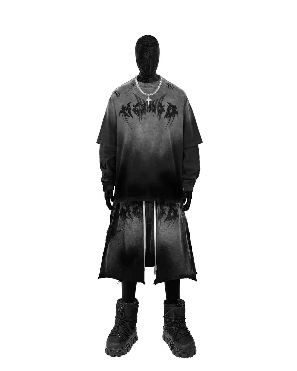 Humec Gothic Logo Distressed Oversized T-Shirt