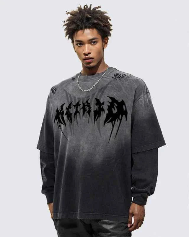 Humec Gothic Logo Distressed Oversized T-Shirt
