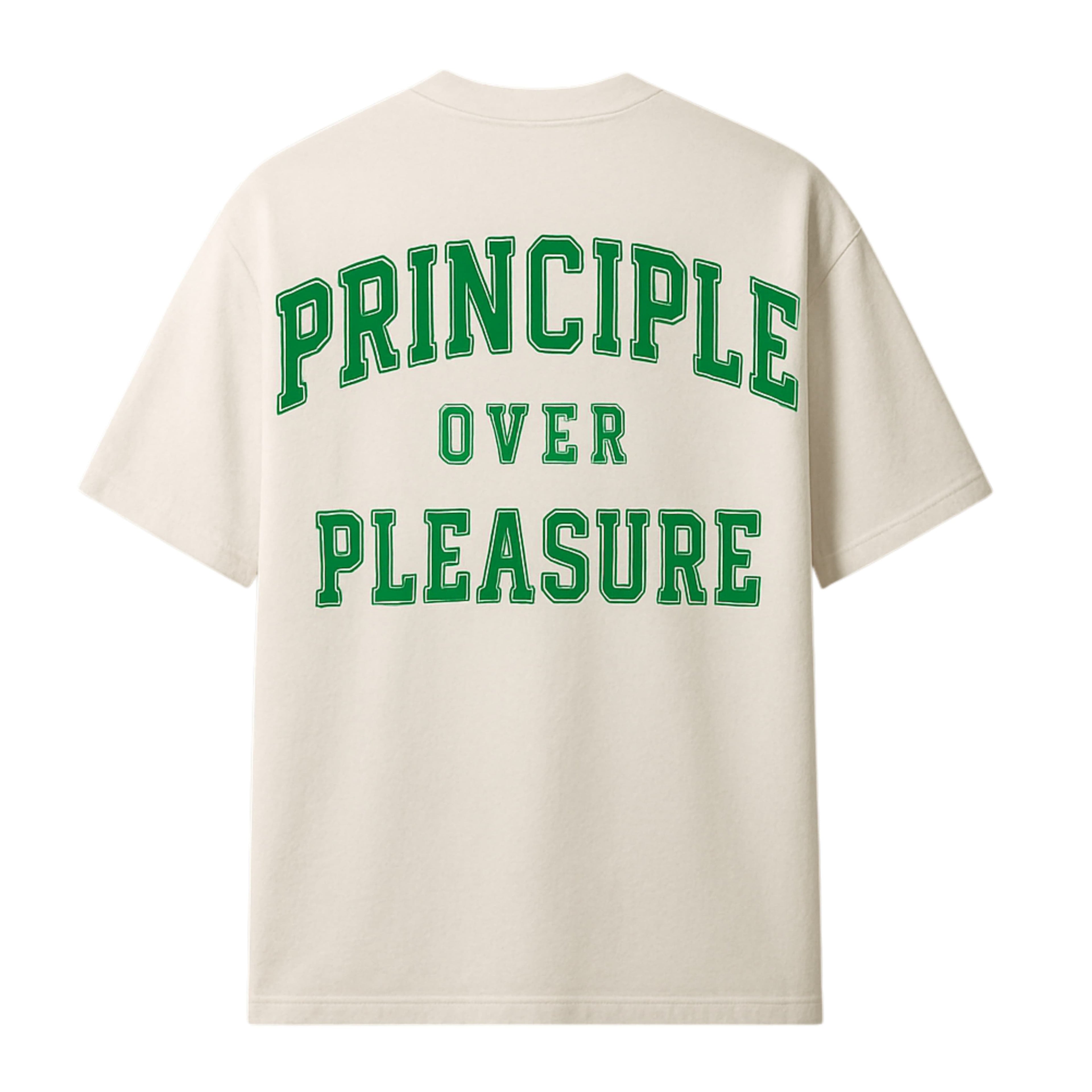 Humec Premium 260 GSM Oversized T-Shirt – “Principle Over Pleasure” Graphic Tee (Cream/Green)