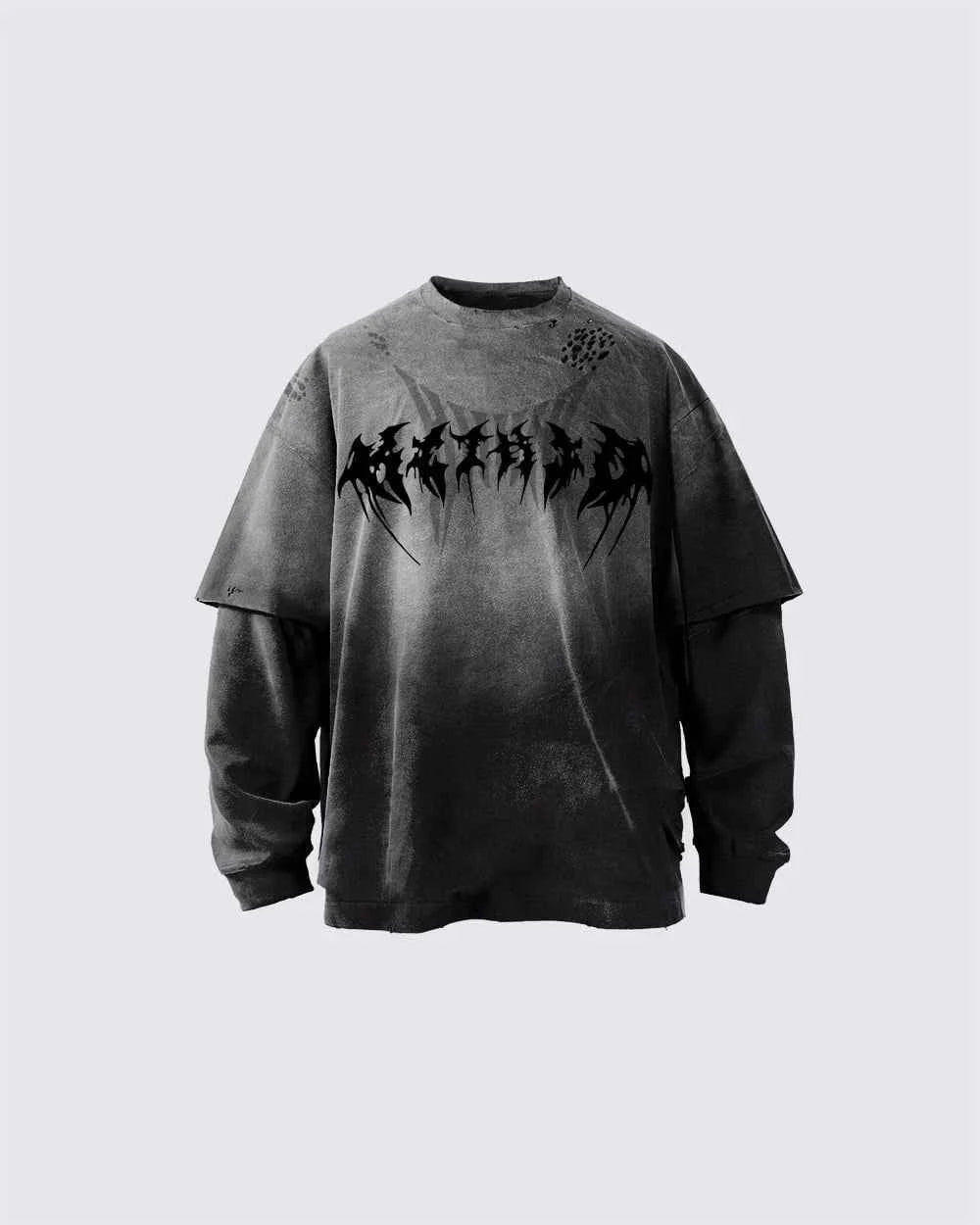 Humec Gothic Logo Distressed Oversized T-Shirt