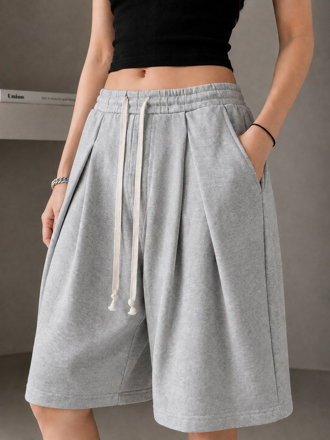Relaxed Pleated Fleece Shorts