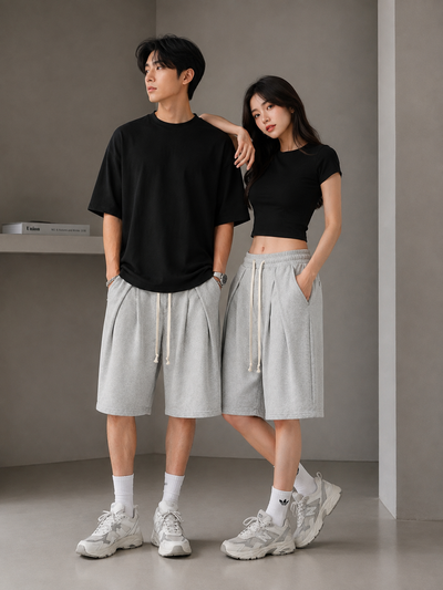 Relaxed Pleated Fleece Shorts