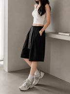 Relaxed Pleated Fleece Shorts