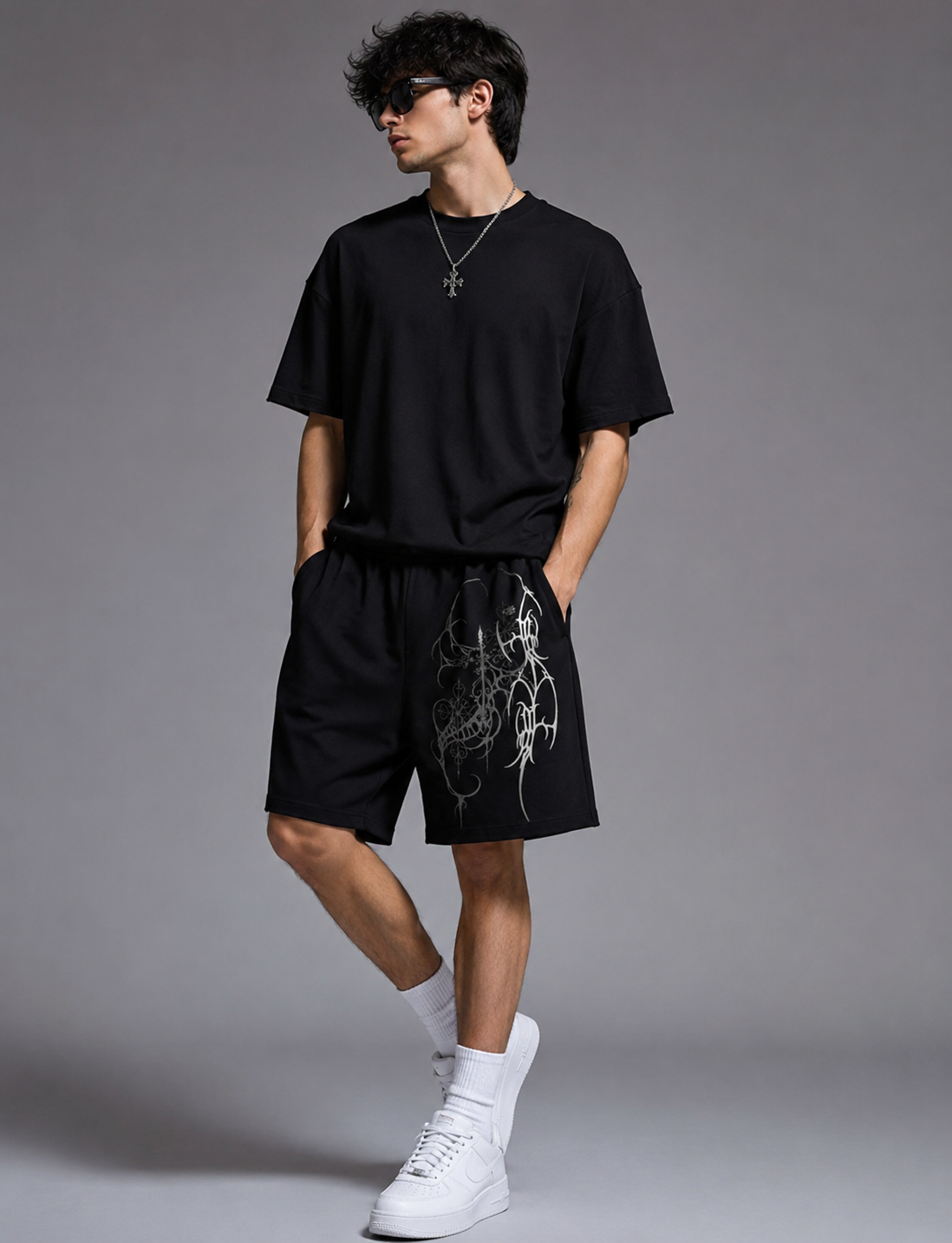 White Flame Black Shorts