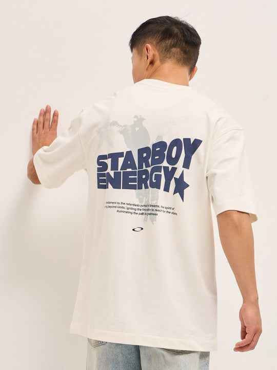 Men Typography Printed Round Neck Cotton Oversized T-shirt