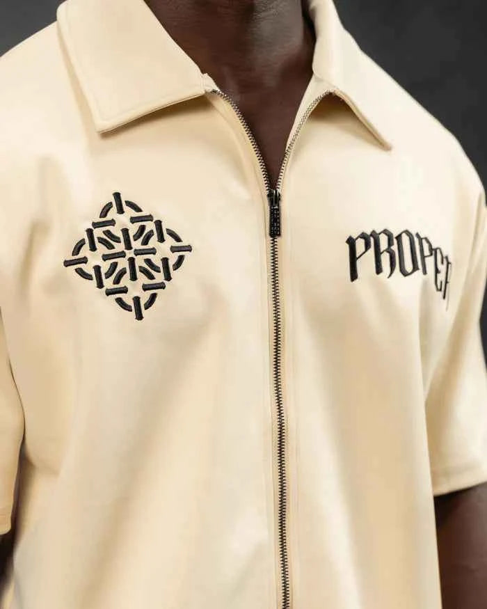 DIAMOND ZIP UP SHIRT STONE
